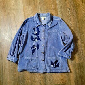 Upcycled Corduroy Shirt Women's 16 Jacket Patches Embroidery Modified Shacket